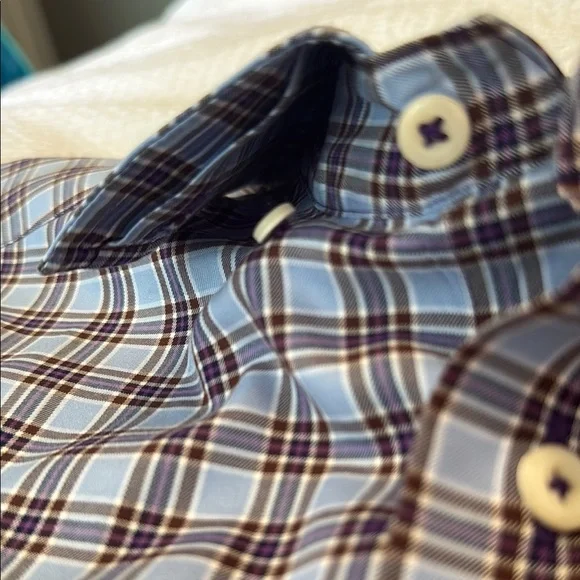David Donahue Blue and Brown Plaid Casual Shirt - Picture 3 of 5